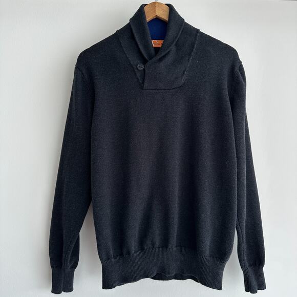 Bianco Brioni Sweater Mens Large Gray Charcoal Cotton Shawl Collar Minimalist - Picture 1 of 7